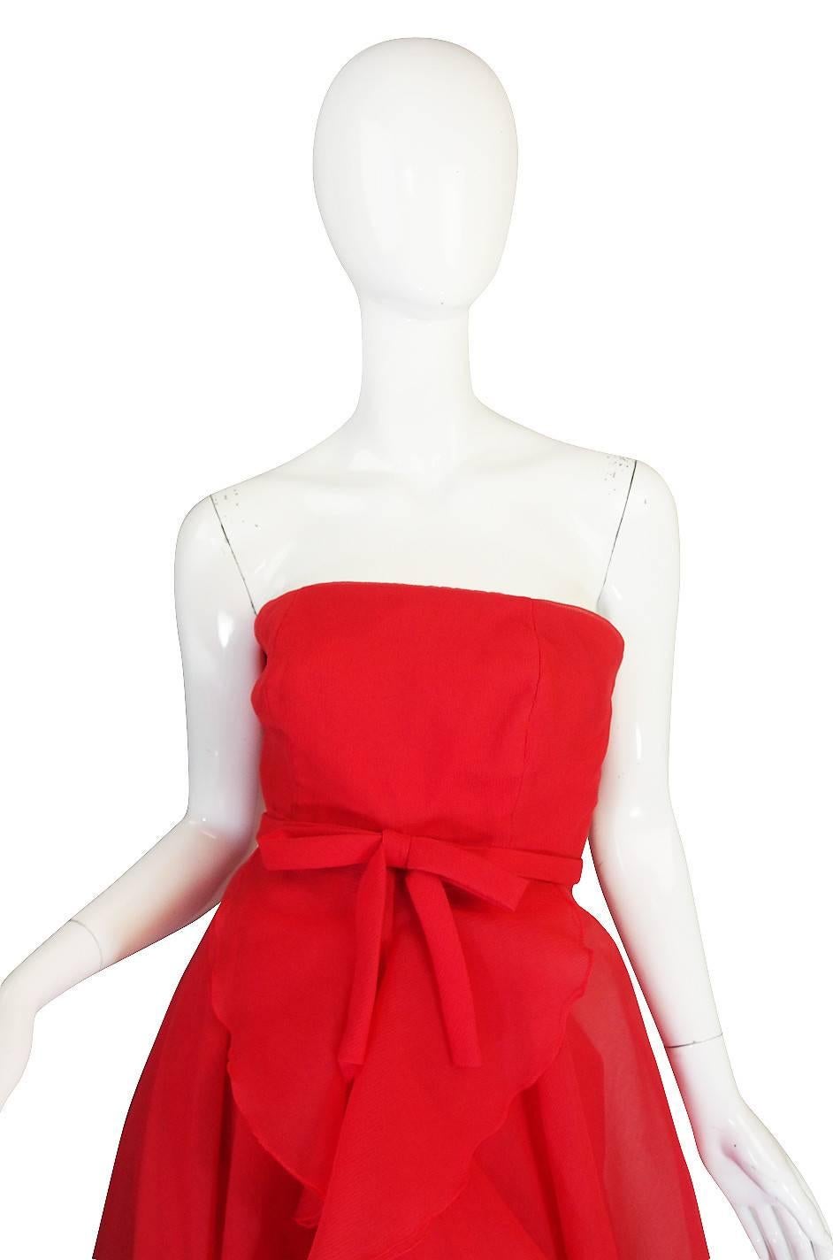 1960s Strapless Ruffled Silk Organza Sarmi Dress 1