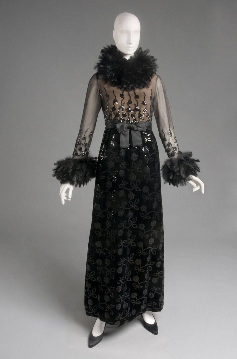 Museum Held 1970s Oscar de la Renta Feather and Sequin Dress For Sale ...