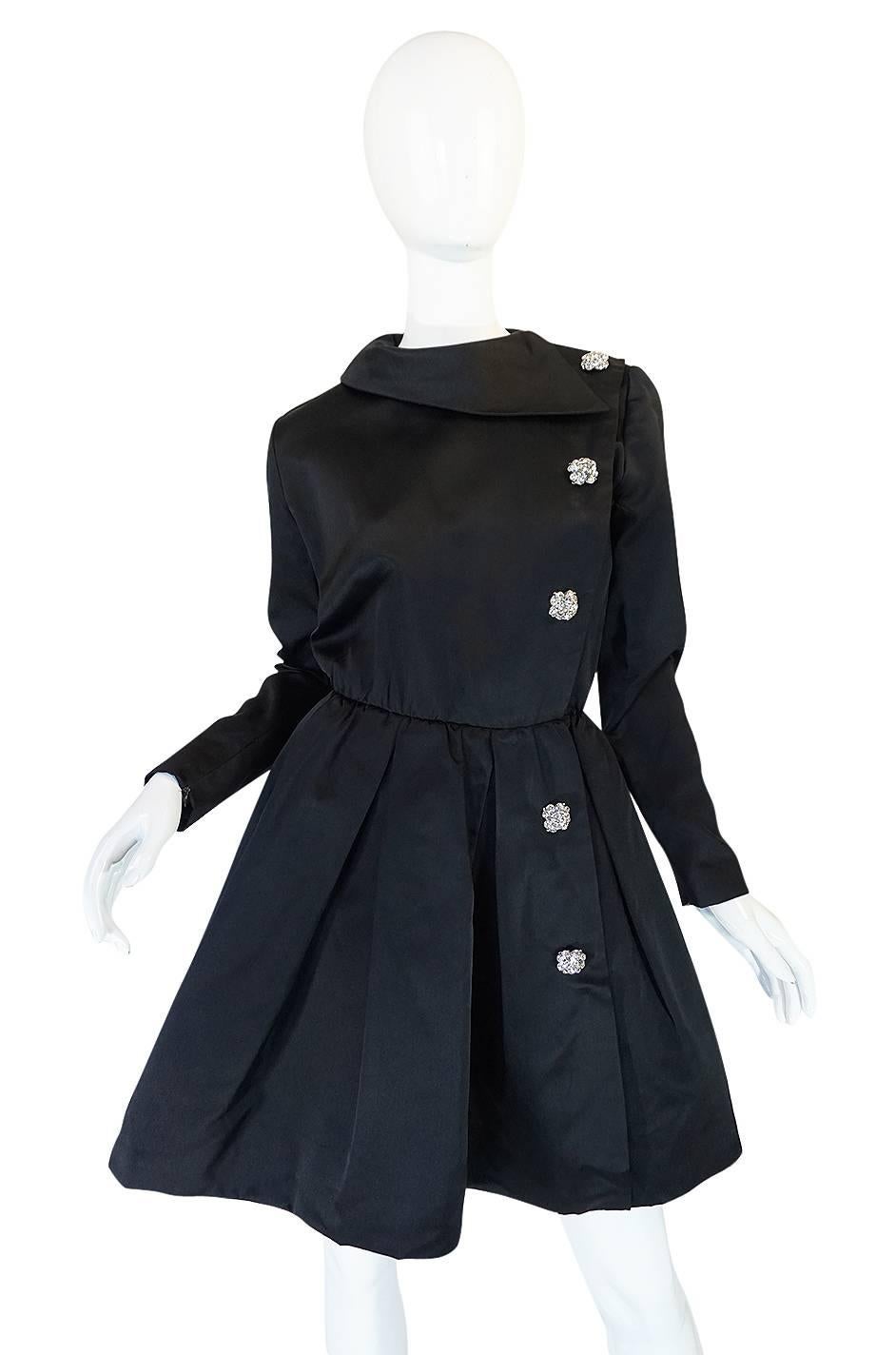 Women's 1960s Oscar de la Renta Black Silk Satin Cocktail Dress