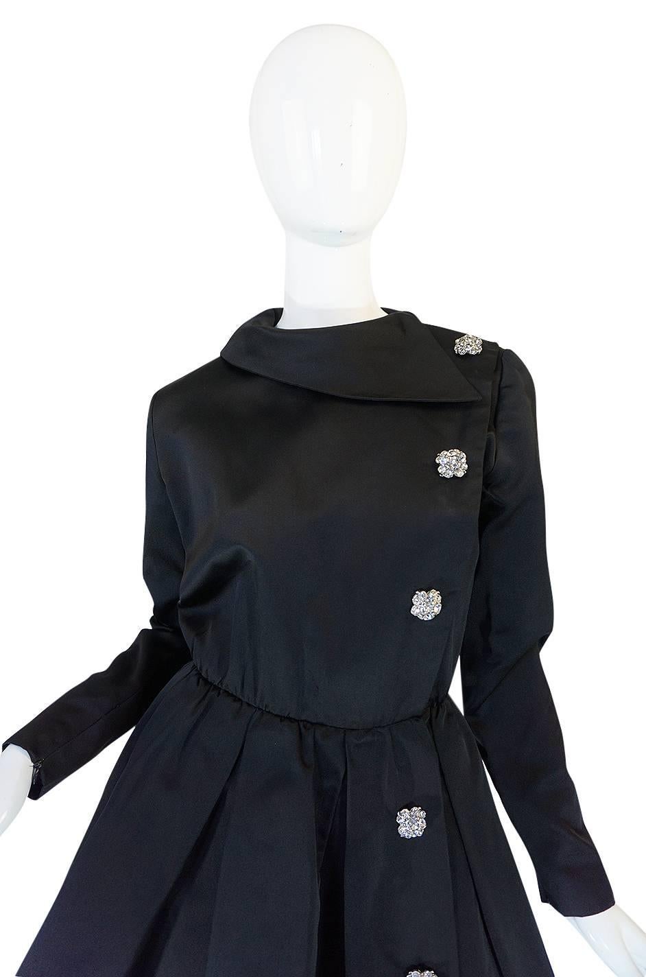 1960s Oscar de la Renta Black Silk Satin Cocktail Dress 2