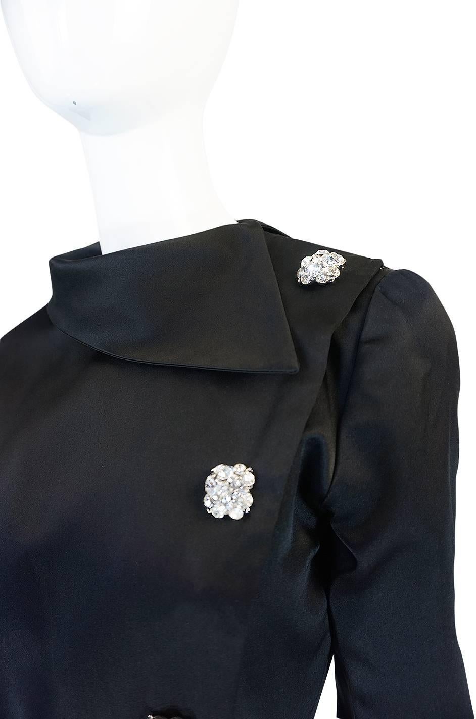 1960s Oscar de la Renta Black Silk Satin Cocktail Dress 4