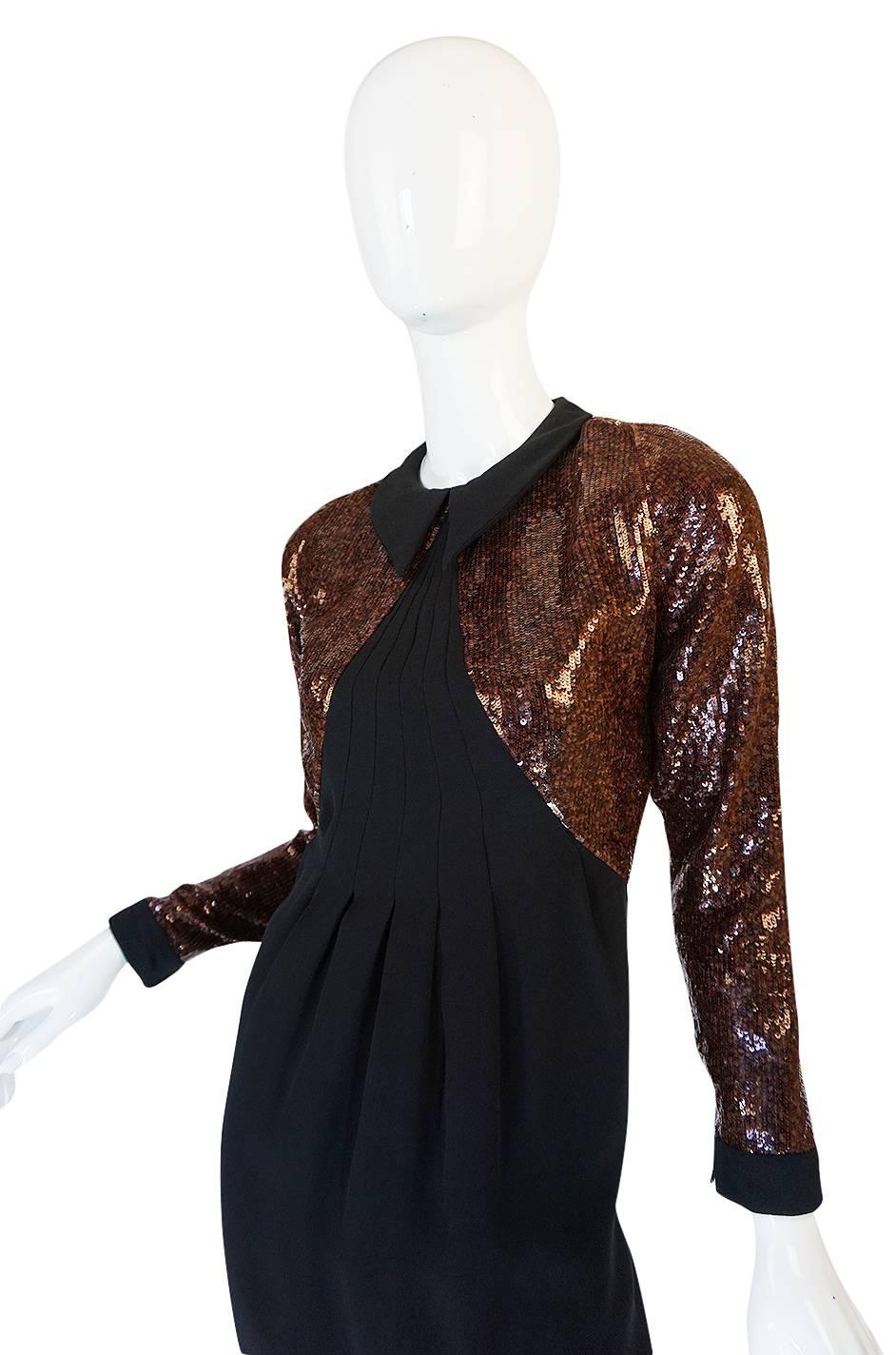 Women's 1980s Fine Geoffrey Beene Curved Sequin Fitted Dress
