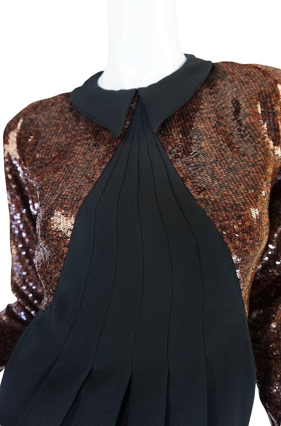 1980s Fine Geoffrey Beene Curved Sequin Fitted Dress 3