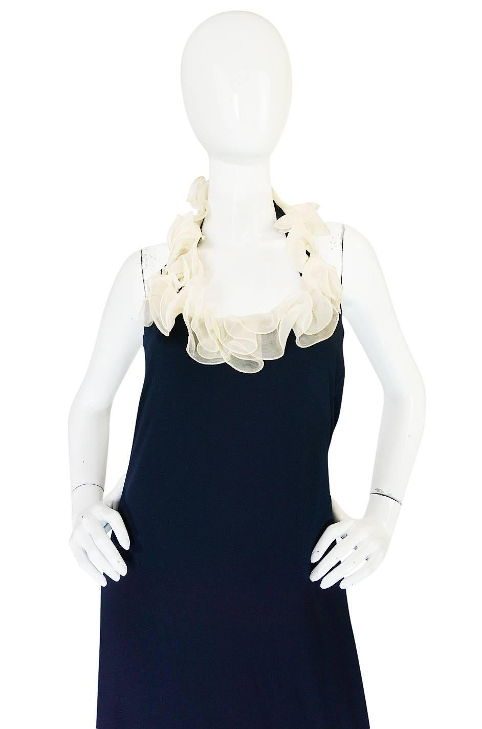 1960s Geoffrey Beene Boutique Navy Jersey Ruffle Dress 2
