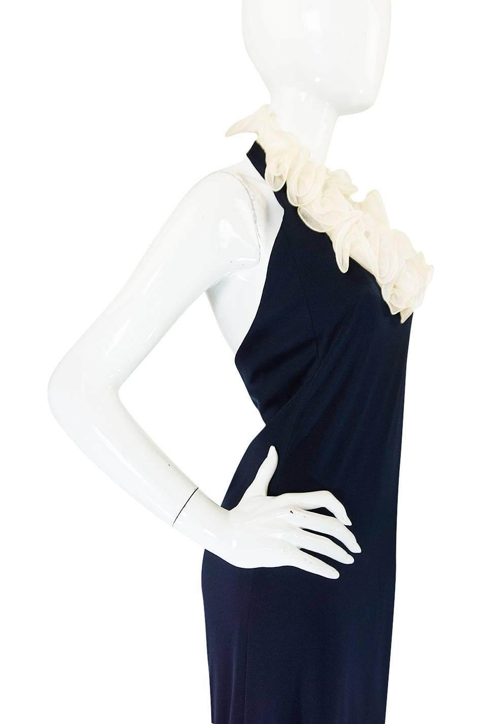 1960s Geoffrey Beene Boutique Navy Jersey Ruffle Dress 1