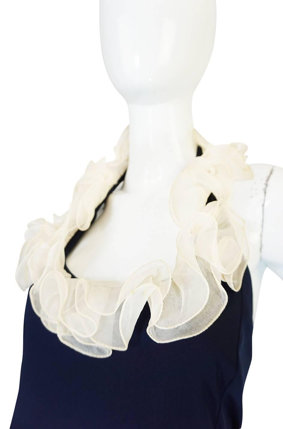 1960s Geoffrey Beene Boutique Navy Jersey Ruffle Dress 3