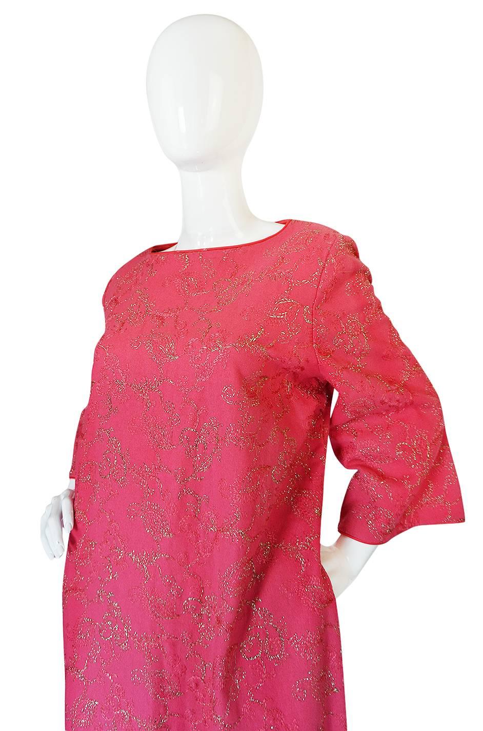 1960s Hand Embroidered B. Cohen Pink Caftan Dress In Excellent Condition In Rockwood, ON