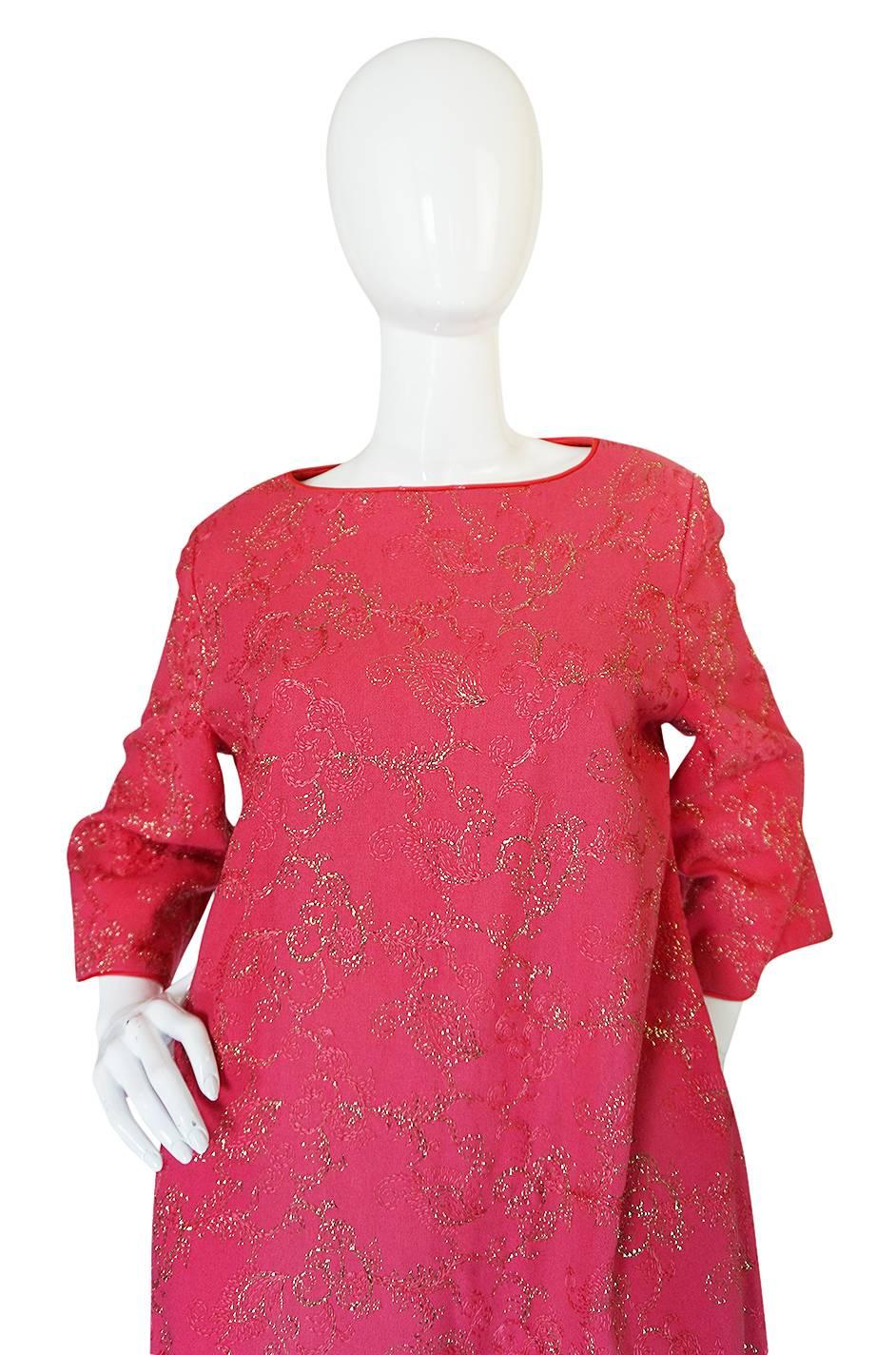 1960s Hand Embroidered B. Cohen Pink Caftan Dress 1