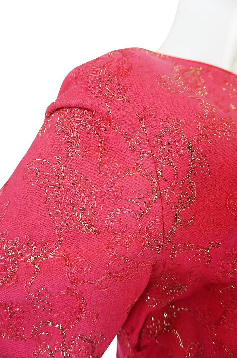 1960s Hand Embroidered B. Cohen Pink Caftan Dress 2