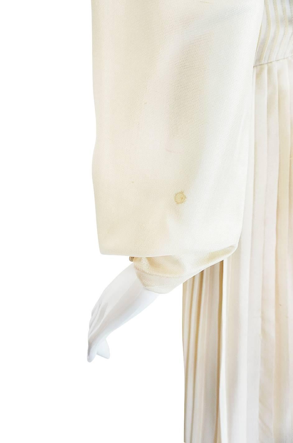1960s Andre Laug Couture Pleated Cream Silk Dress 3
