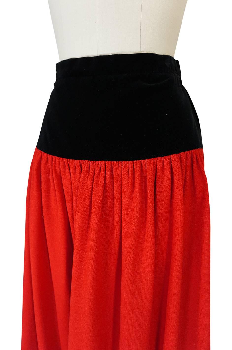 1976-77 Yves Saint Laurent Red Russian Collection Skirt In Excellent Condition In Rockwood, ON