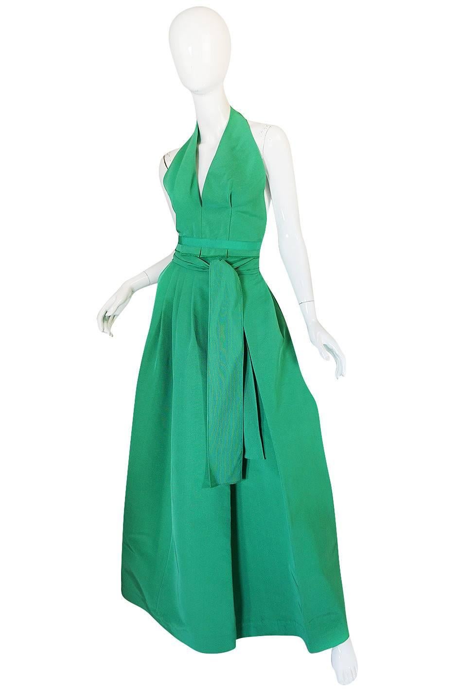 Blue 1960s Pauline Trigere Backless Structured Halter & Skirt Dress Set