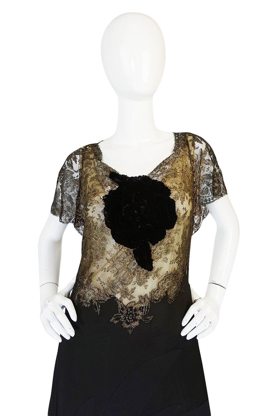 Amazing 1920s Couture Level Gold Metal Lace & Silk Dress 1