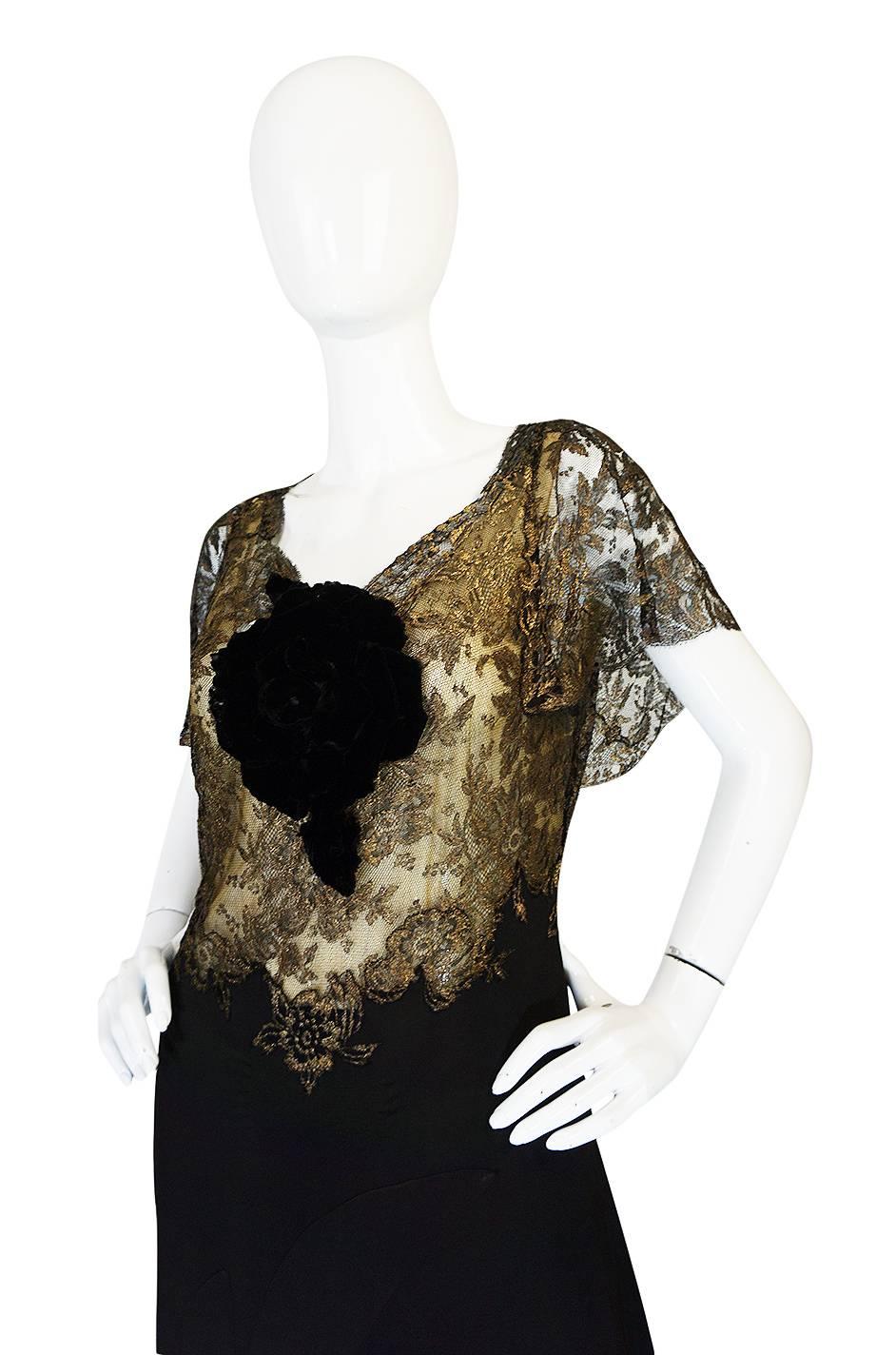 Amazing 1920s Couture Level Gold Metal Lace & Silk Dress 3