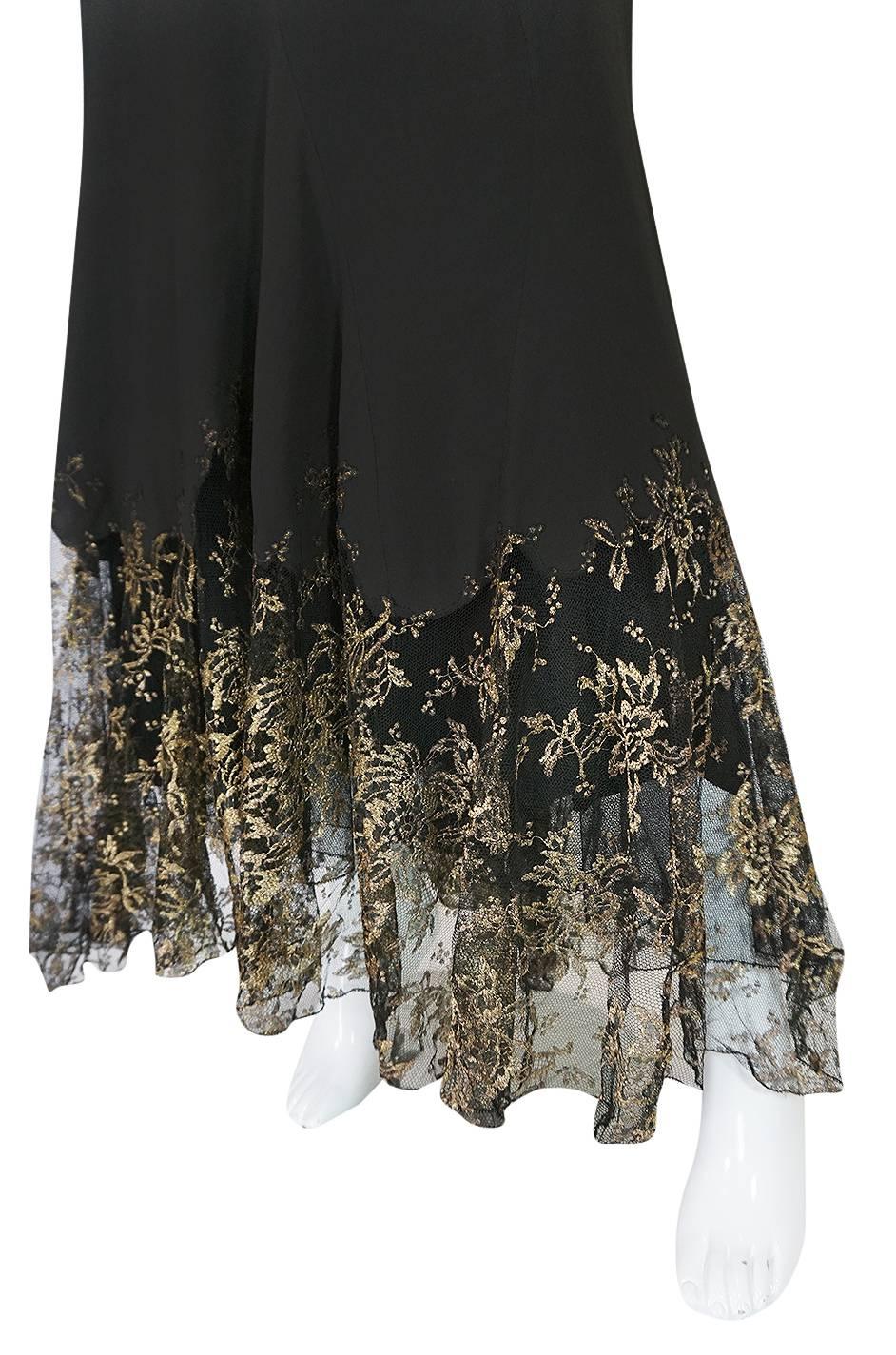 Amazing 1920s Couture Level Gold Metal Lace & Silk Dress 5