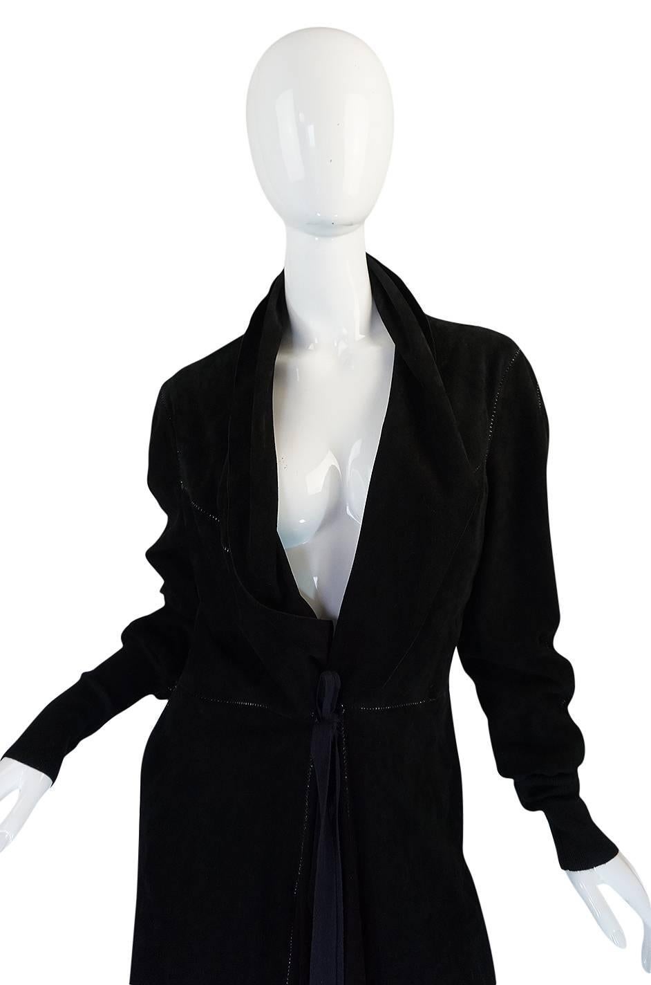 Women's 1990s Christian Lacroix Butter Soft Black Suede Wrap Coat