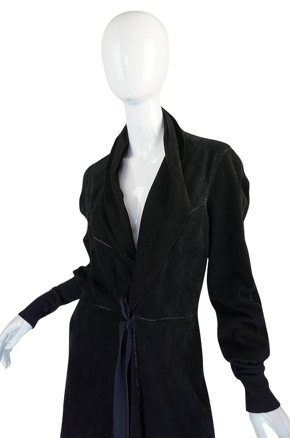 1990s Christian Lacroix Butter Soft Black Suede Wrap Coat 3