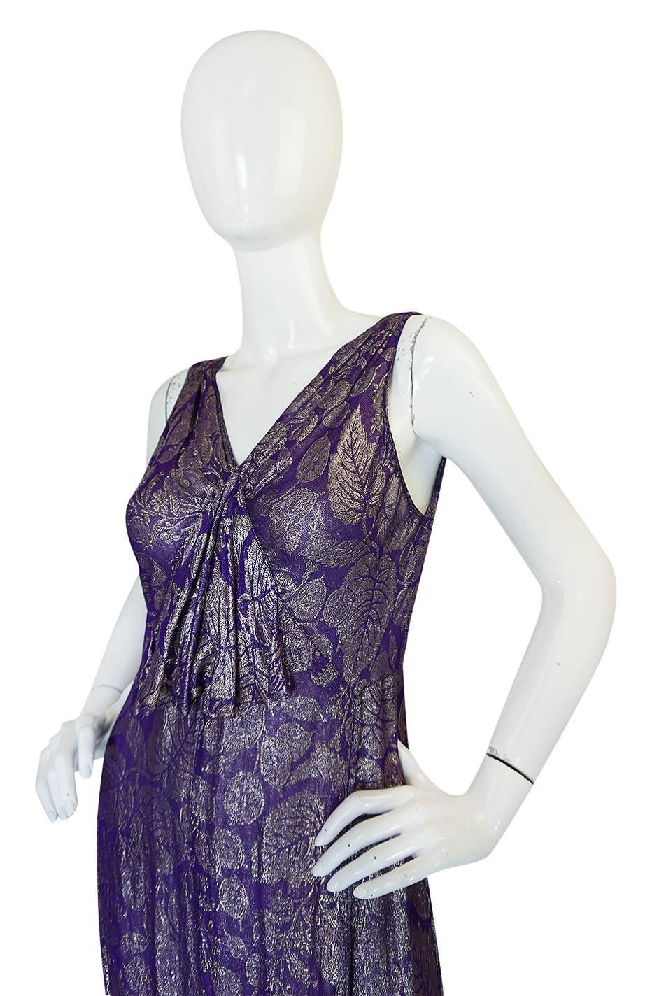 Gray Rare & Extraordinary 1920s Purple & Gold Metallic Lame Gown