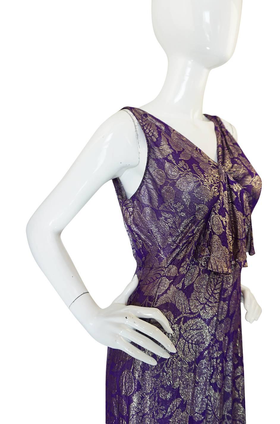 Women's Rare & Extraordinary 1920s Purple & Gold Metallic Lame Gown