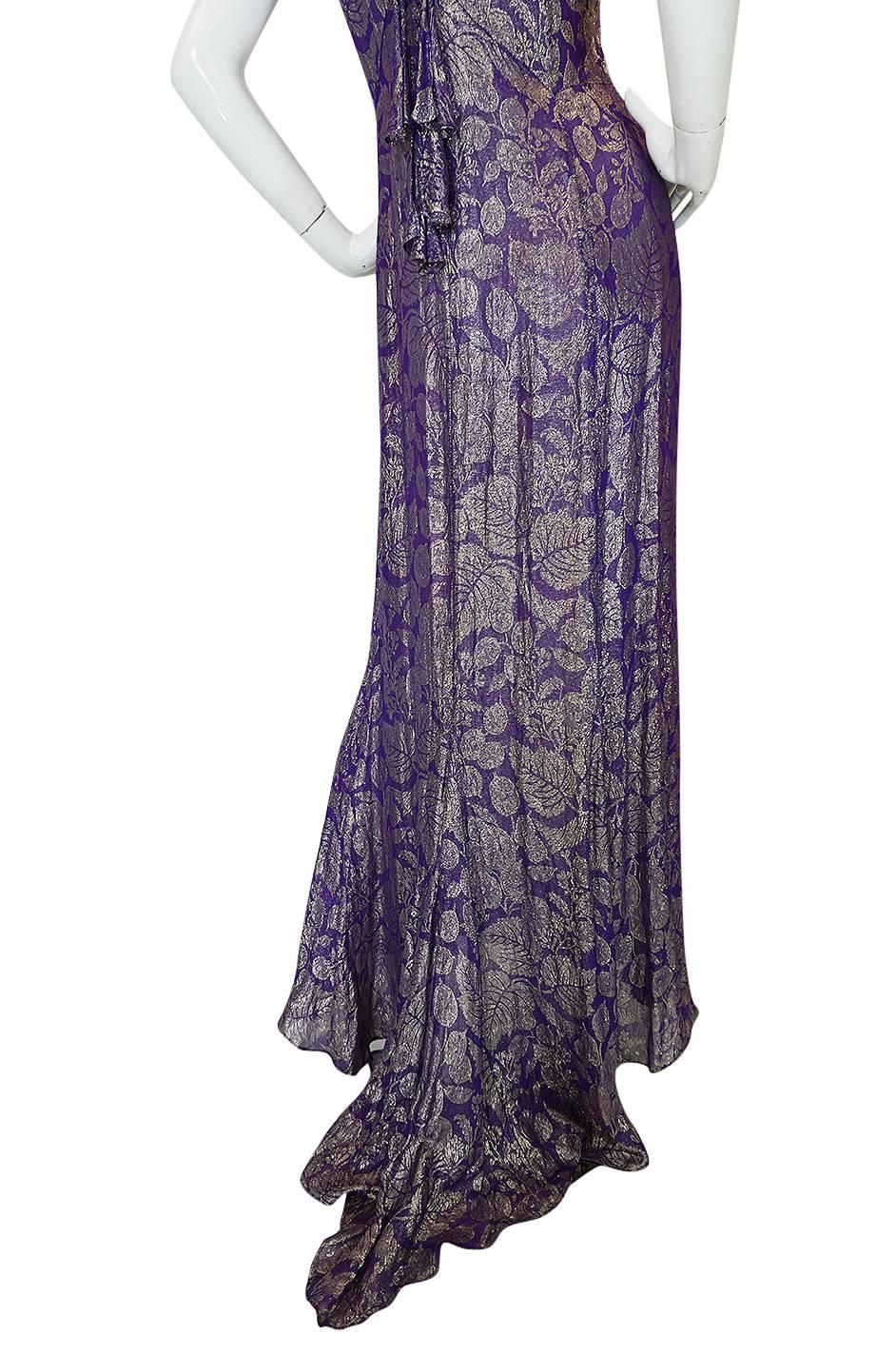 Rare & Extraordinary 1920s Purple & Gold Metallic Lame Gown 3