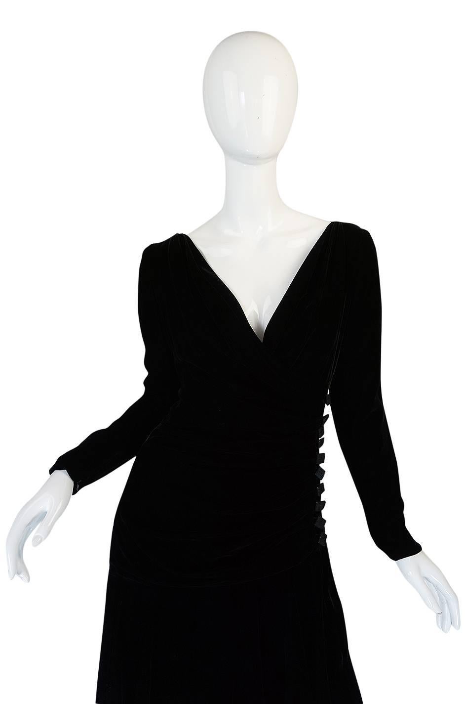 Women's 1970s Demi-Couture Black Velvet Tiered Lanvin Dress