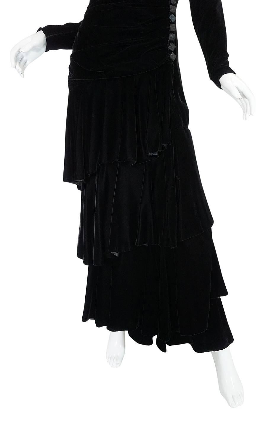 1970s Demi-Couture Black Velvet Tiered Lanvin Dress 4