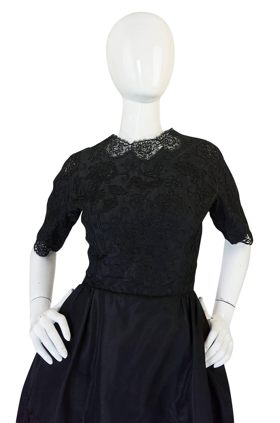 Dated 1960 Sophie Gimbel Attr Saks 5th Ave Soutache & Silk Dress In Excellent Condition In Rockwood, ON