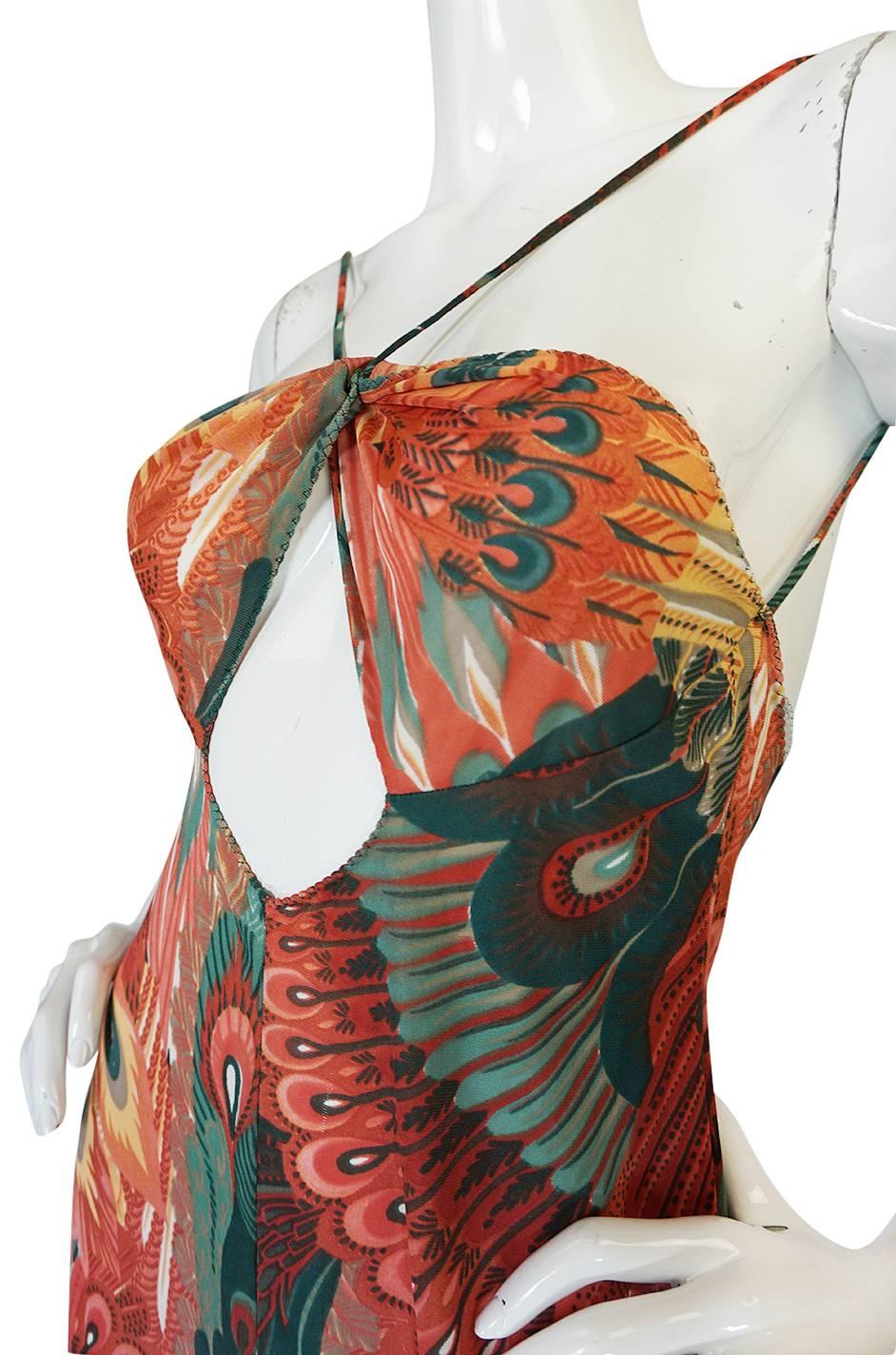 John Kloss Feather Printed Front Cut Out Dress, 1970s 2