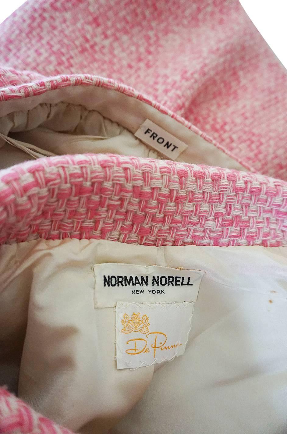 c1963-65 Norman Norell Pink Boucle Cropped Jacket Suit 3