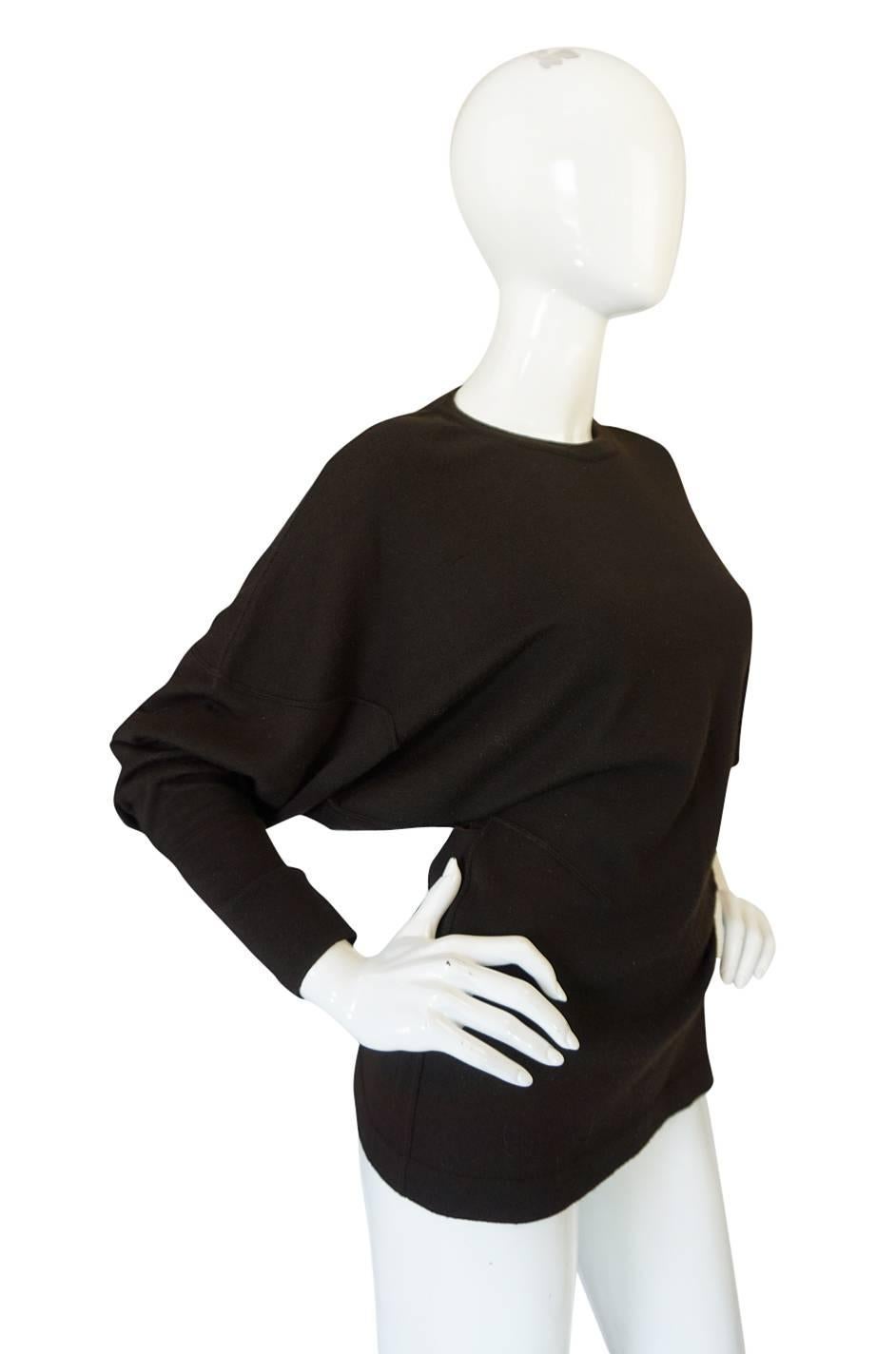 1980s Alaia Black Zip Front Sweater