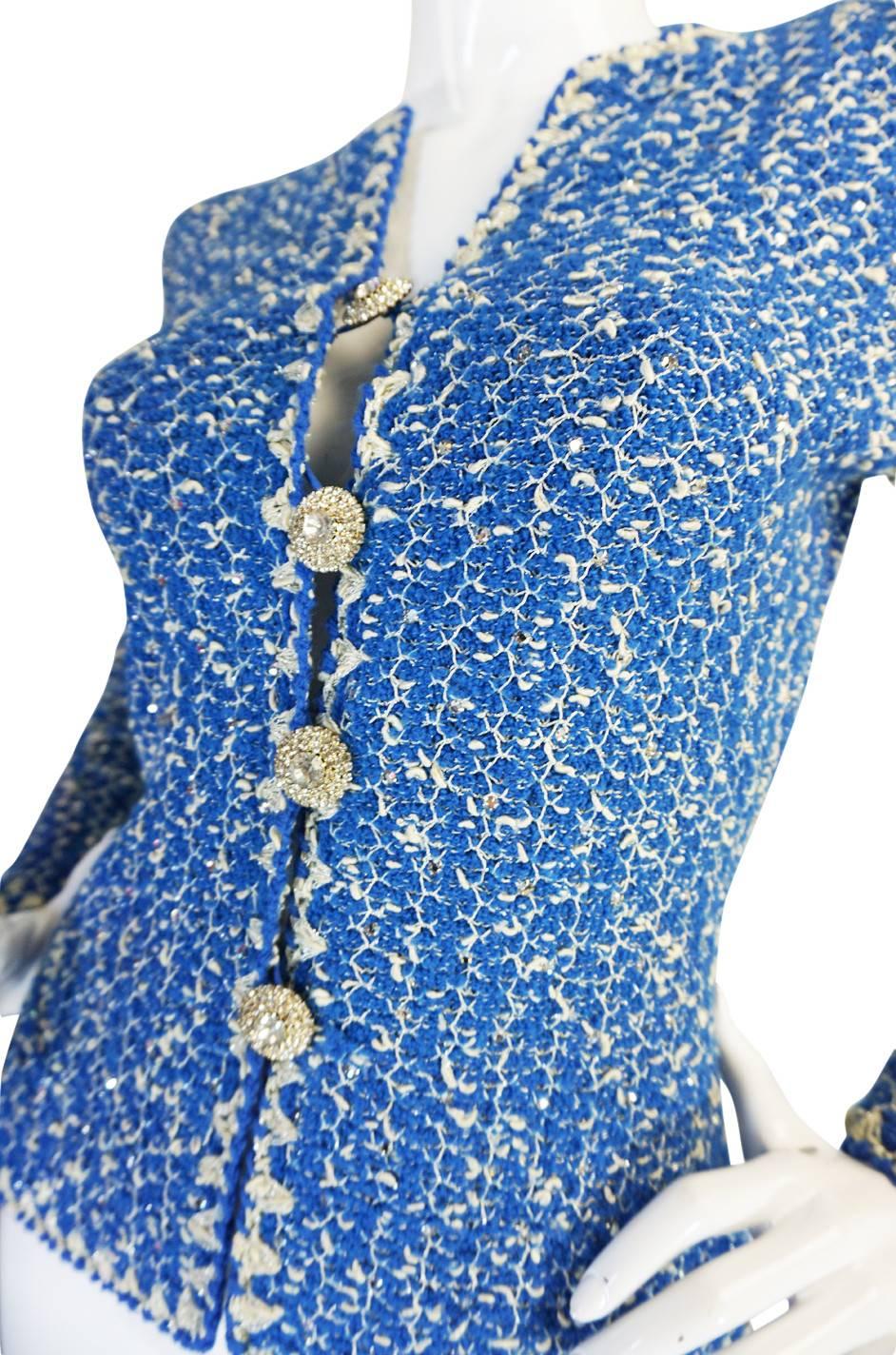 Beautiful 1960s Blue and Silver Knit Adolfo Knit Jacket 1