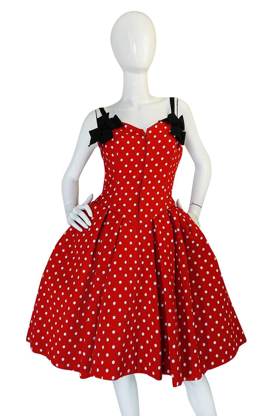 Extravagant 1980s Christian Lacroix Couture Dot & Bow Dress In Excellent Condition In Rockwood, ON