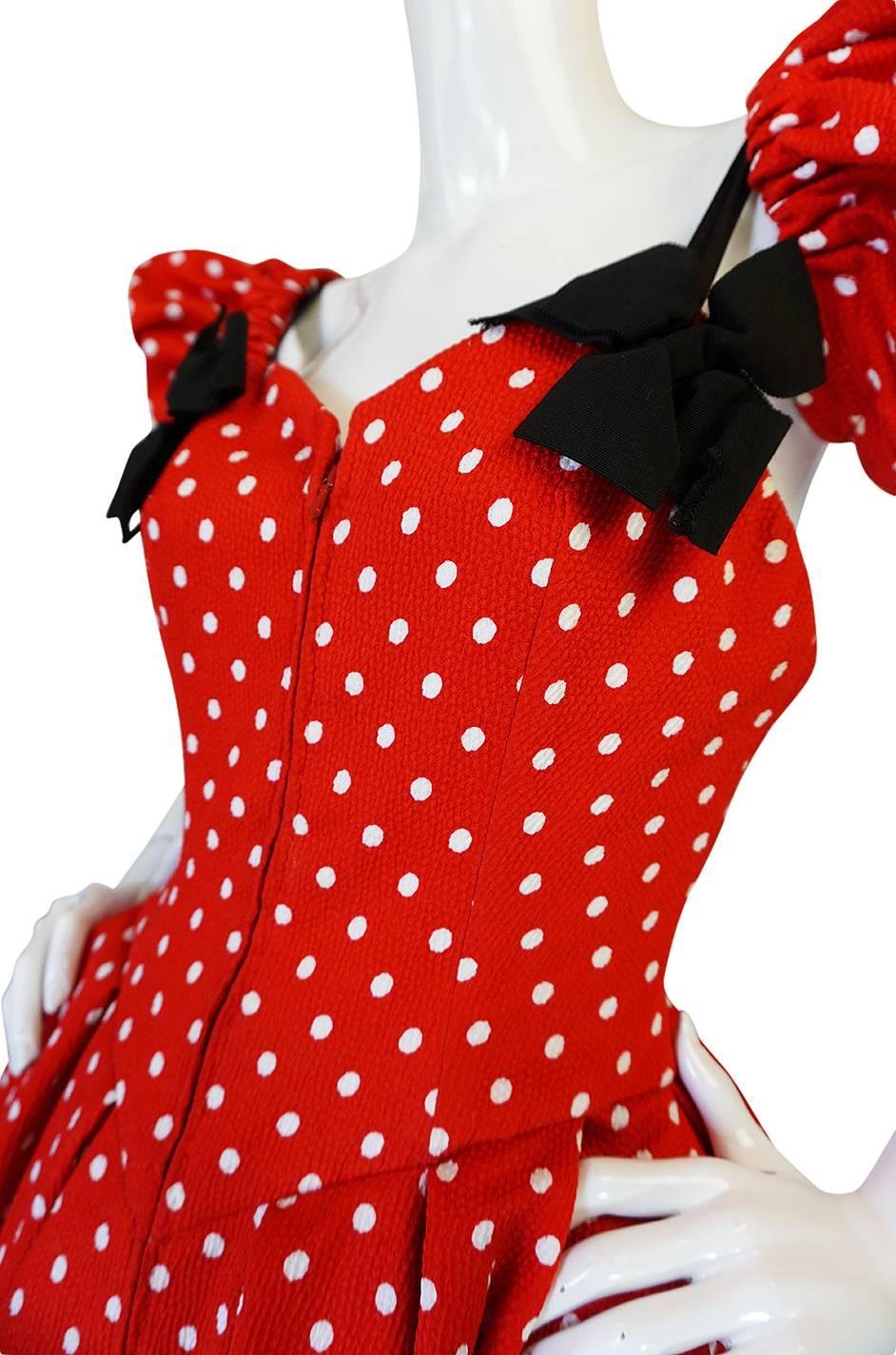 Extravagant 1980s Christian Lacroix Couture Dot & Bow Dress 4