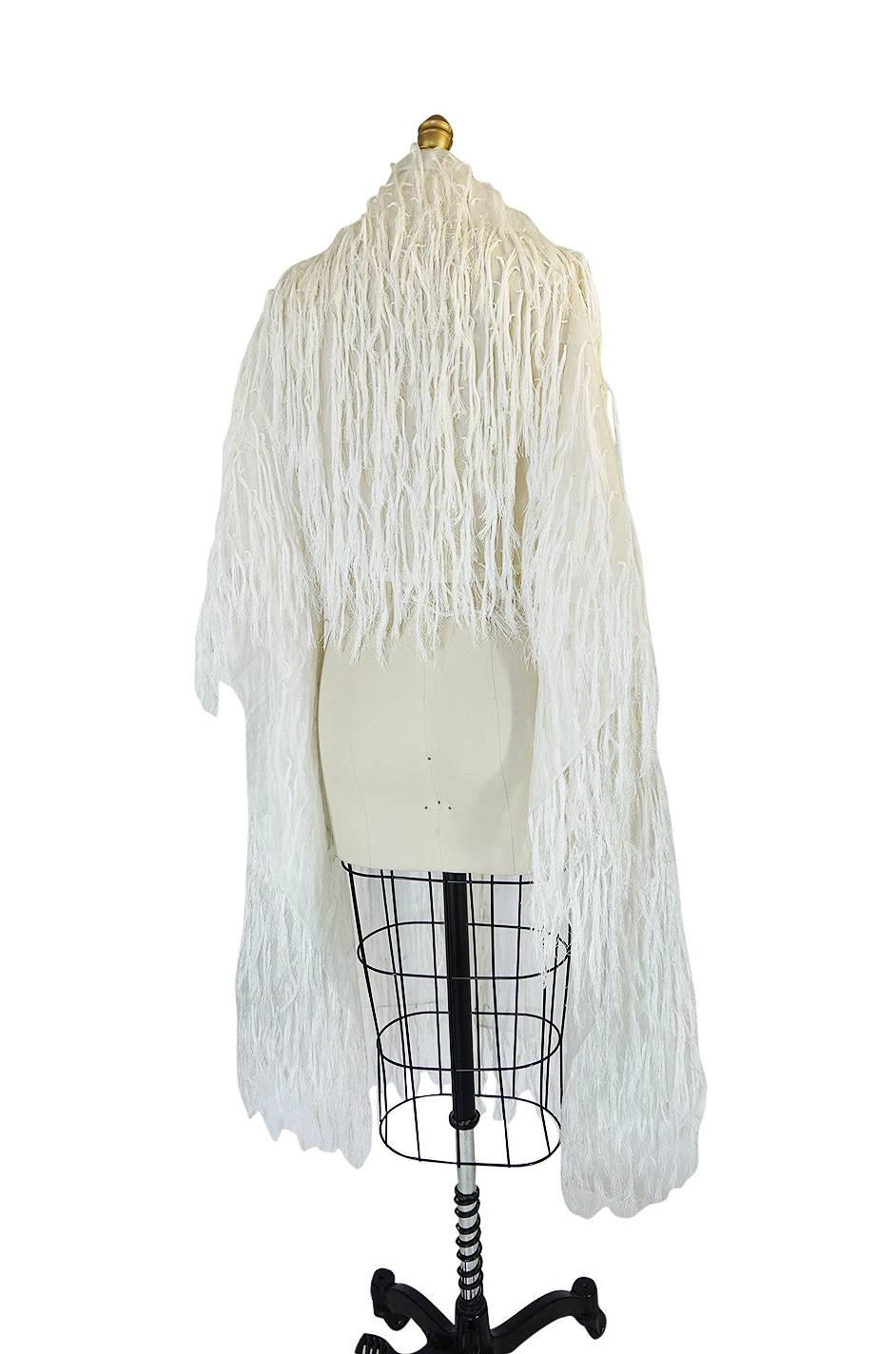 c1988 Hand Knotted Fringe Dior Silk Organza Scarf In Excellent Condition In Rockwood, ON