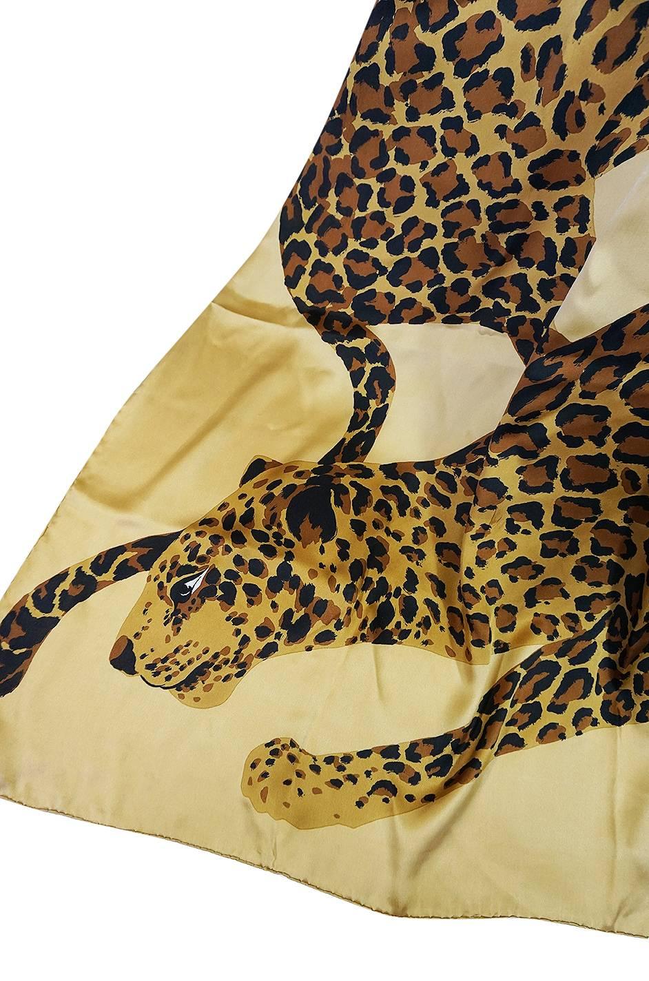 F/W 1986 Rare 8' x 4.5' Yves Saint Laurent Leopard Silk Scarf In Excellent Condition In Rockwood, ON