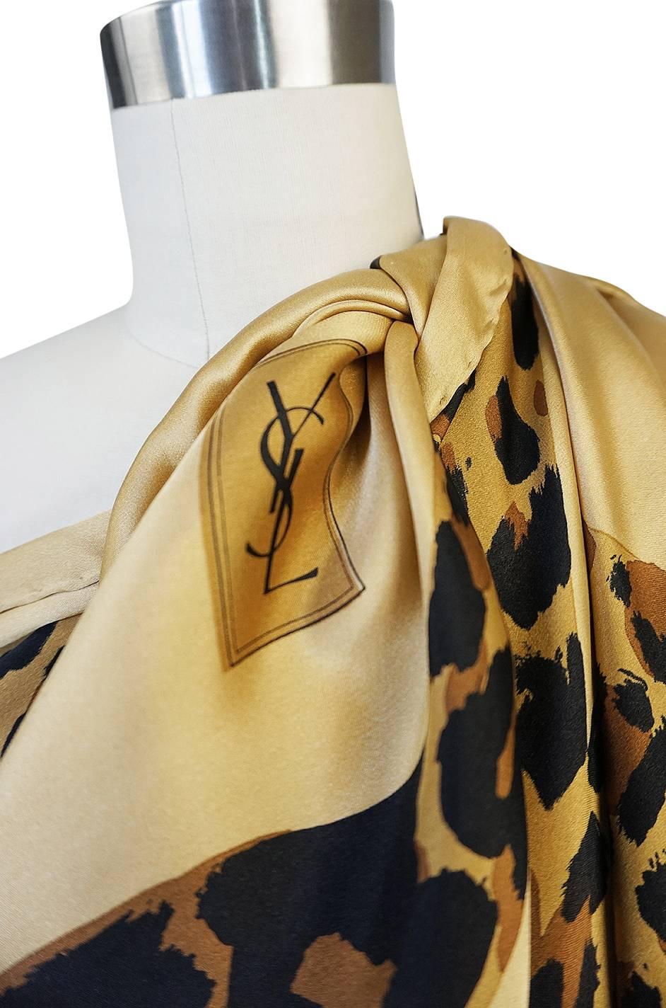 F/W 1986 Rare 8' x 4.5' Yves Saint Laurent Leopard Silk Scarf 1