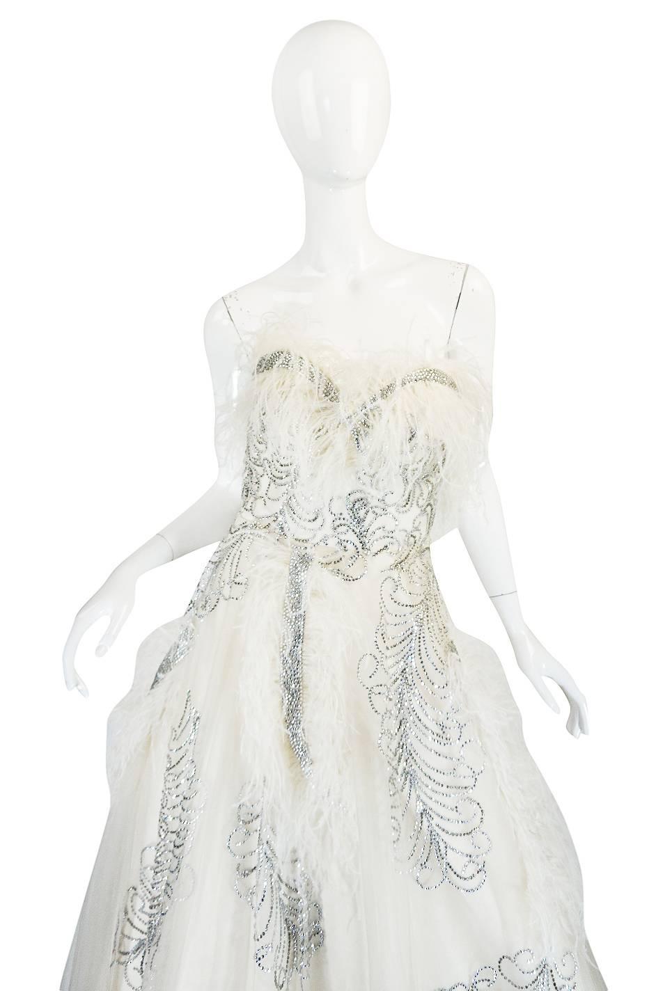 Extraordinary 1960s Feather & Rhinestone Strapless Gown In Excellent Condition In Rockwood, ON