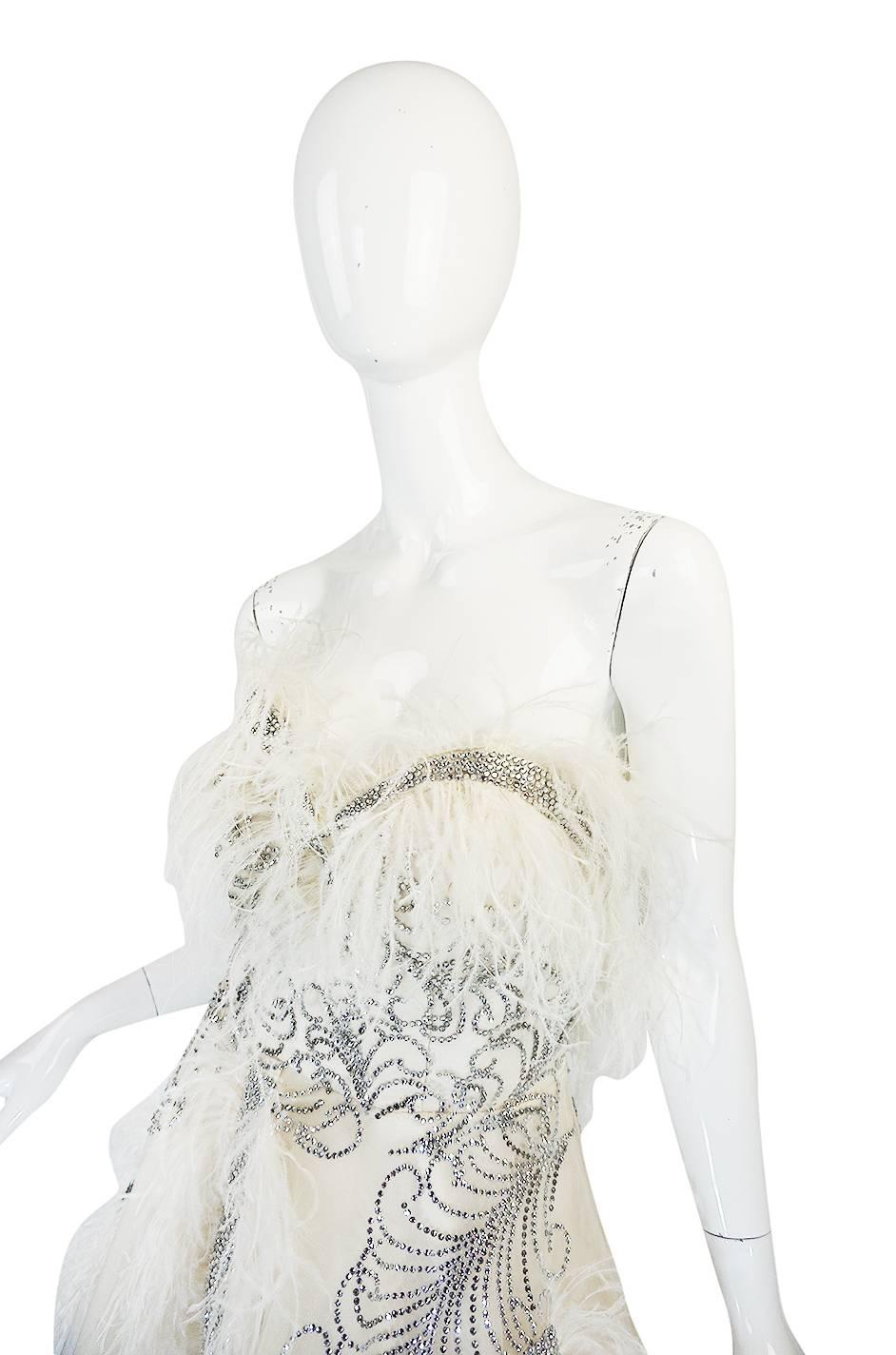Women's Extraordinary 1960s Feather & Rhinestone Strapless Gown