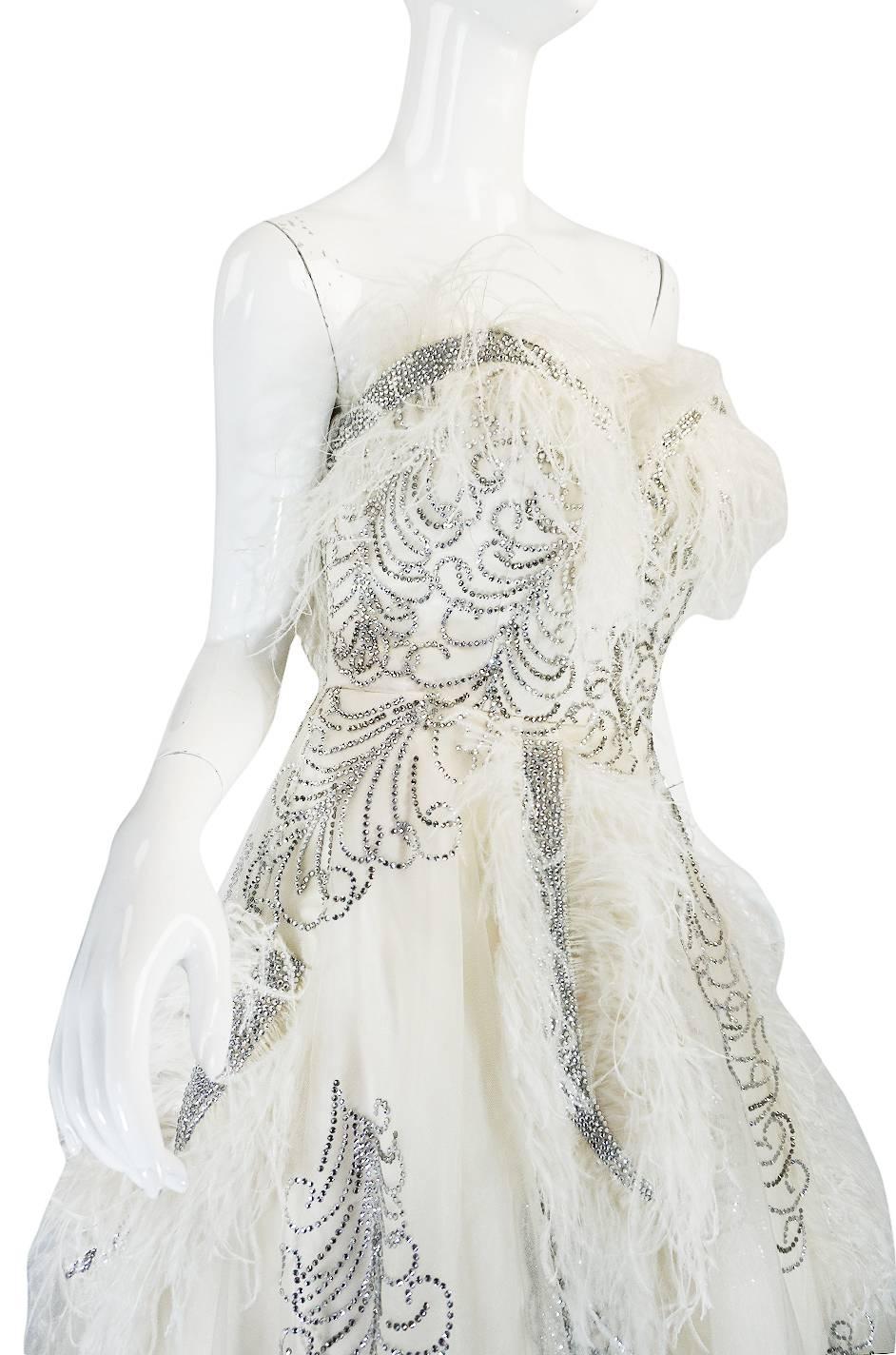 Extraordinary 1960s Feather & Rhinestone Strapless Gown 2