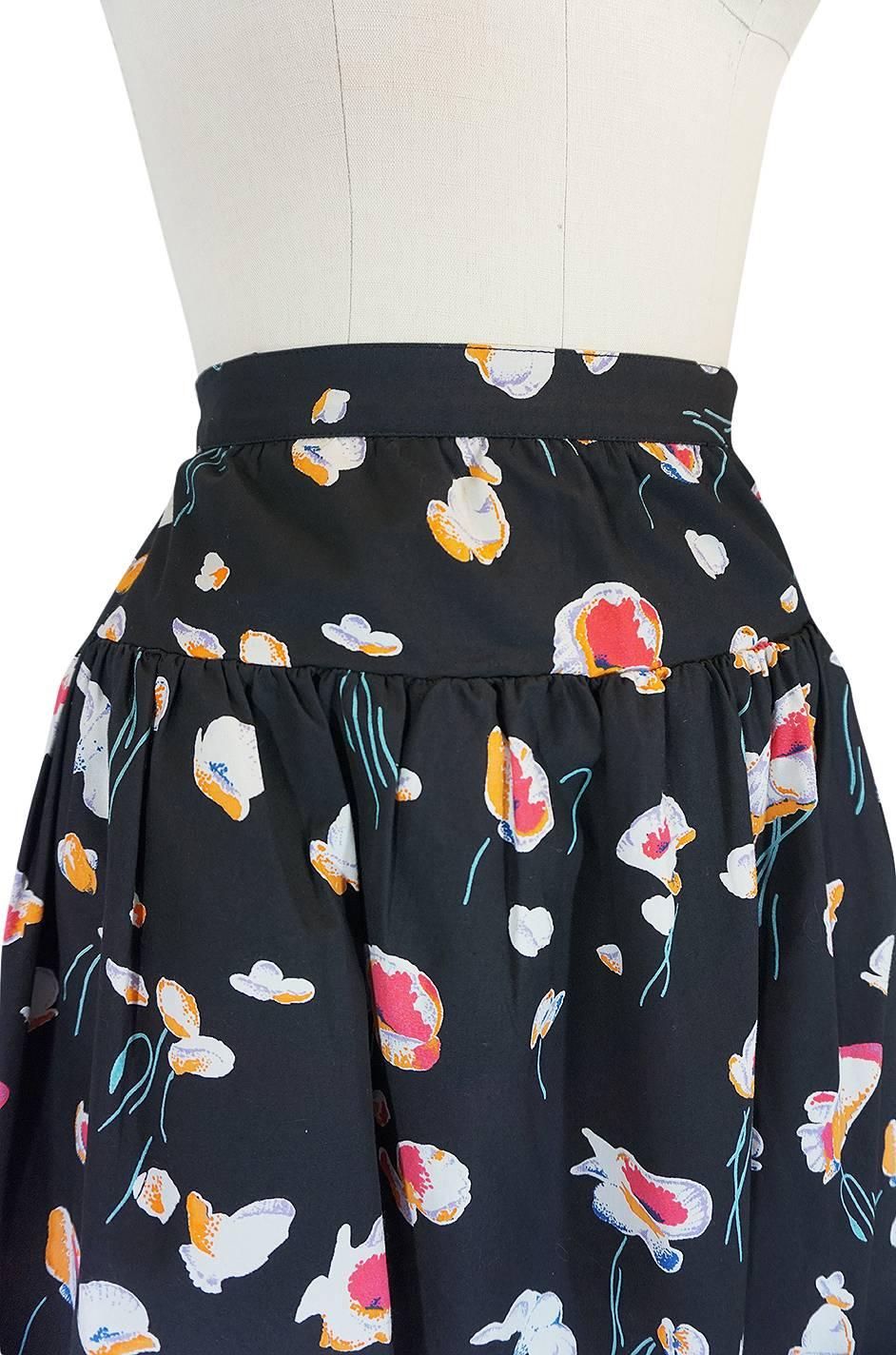 1970s Yves Saint Laurent Floral Printed Full Cotton Skirt In Excellent Condition In Rockwood, ON