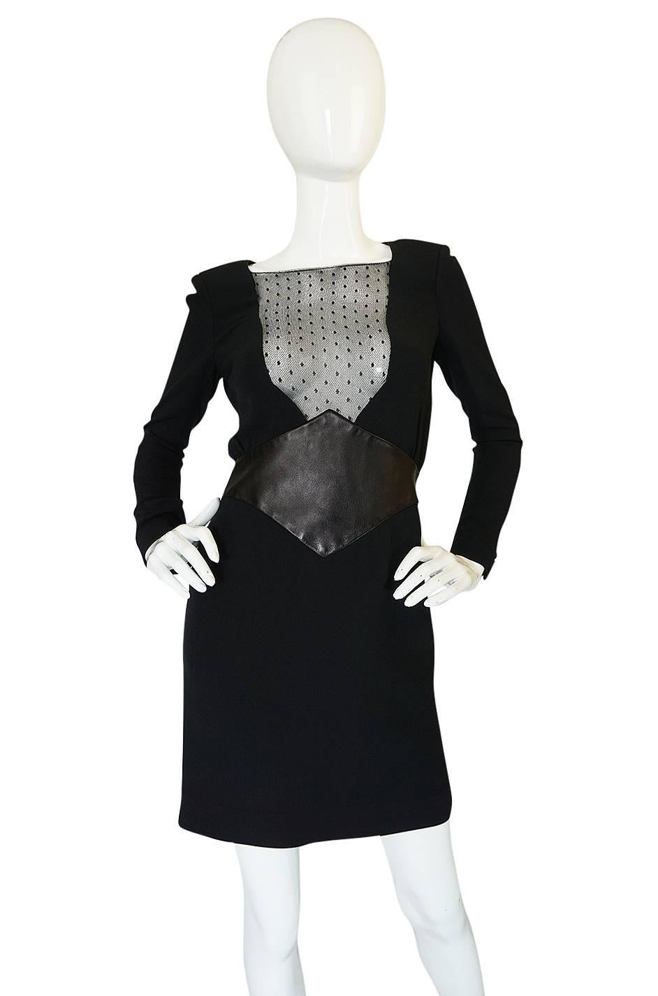 Black c2014 Hedi Slimane for Saint Laurent Lace & Leather Dress