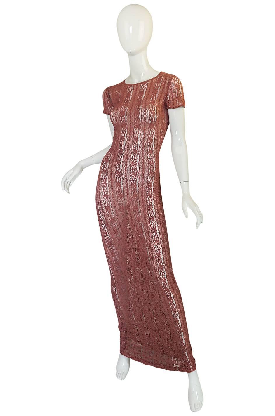 Brown 1990s Dusky Rose John Galliano Open Weave Knit Dress