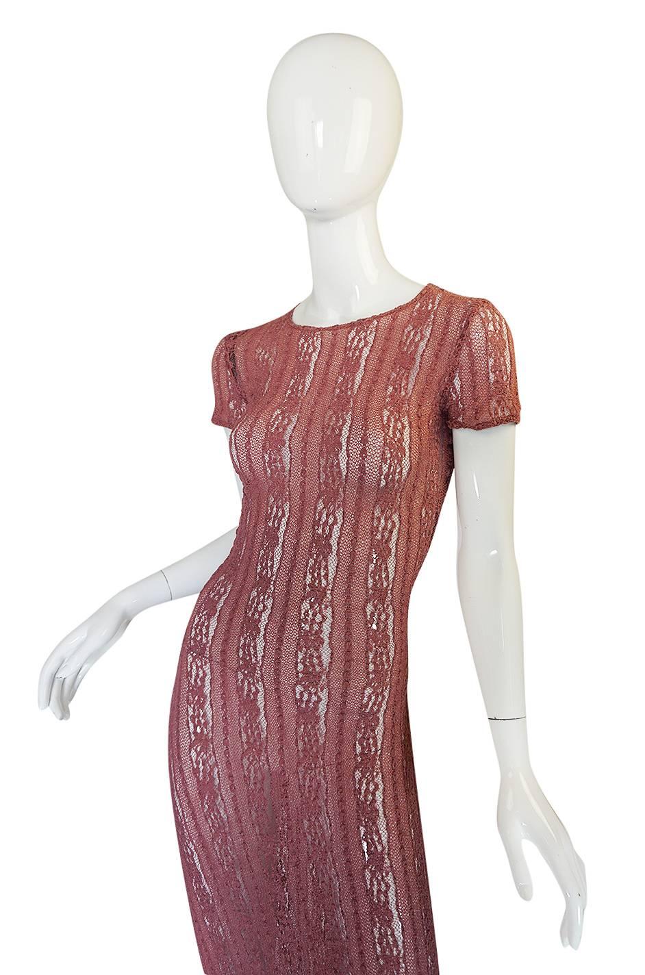 1990s Dusky Rose John Galliano Open Weave Knit Dress In Excellent Condition In Rockwood, ON