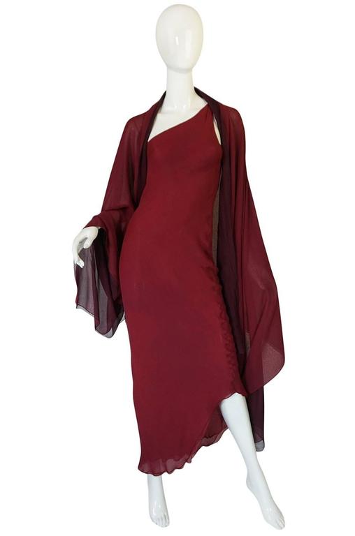 c1973 Halston Couture Silk Chiffon Dress and Shawl Overlay For Sale at ...