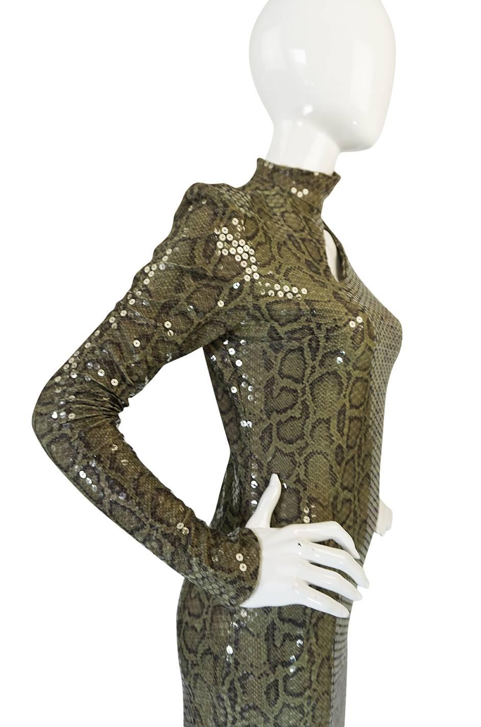 Black Iconic S/S 1983 Thierry Mugler Sequin Snakeskin Python Dress