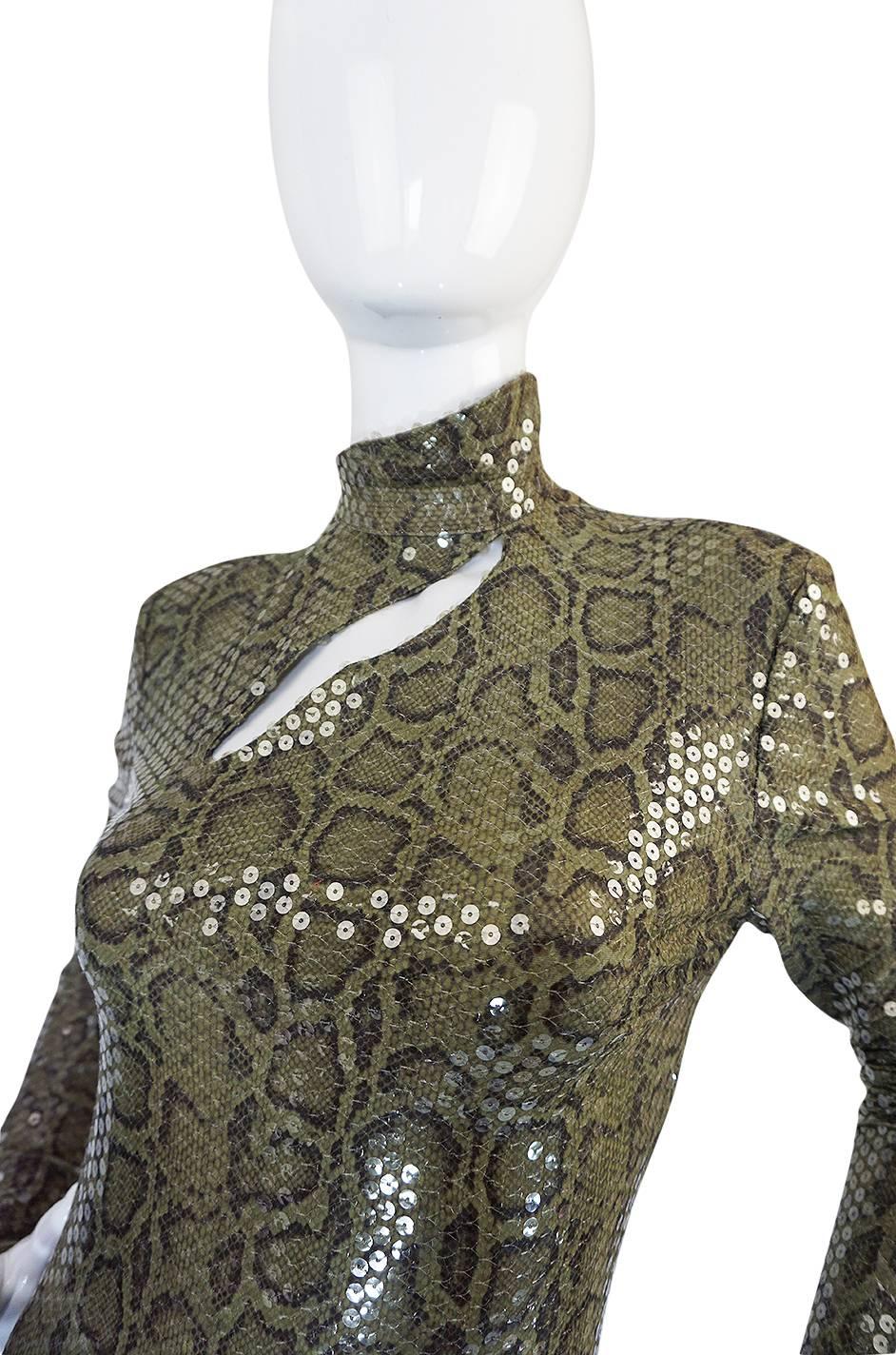Iconic S/S 1983 Thierry Mugler Sequin Snakeskin Python Dress In Excellent Condition In Rockwood, ON