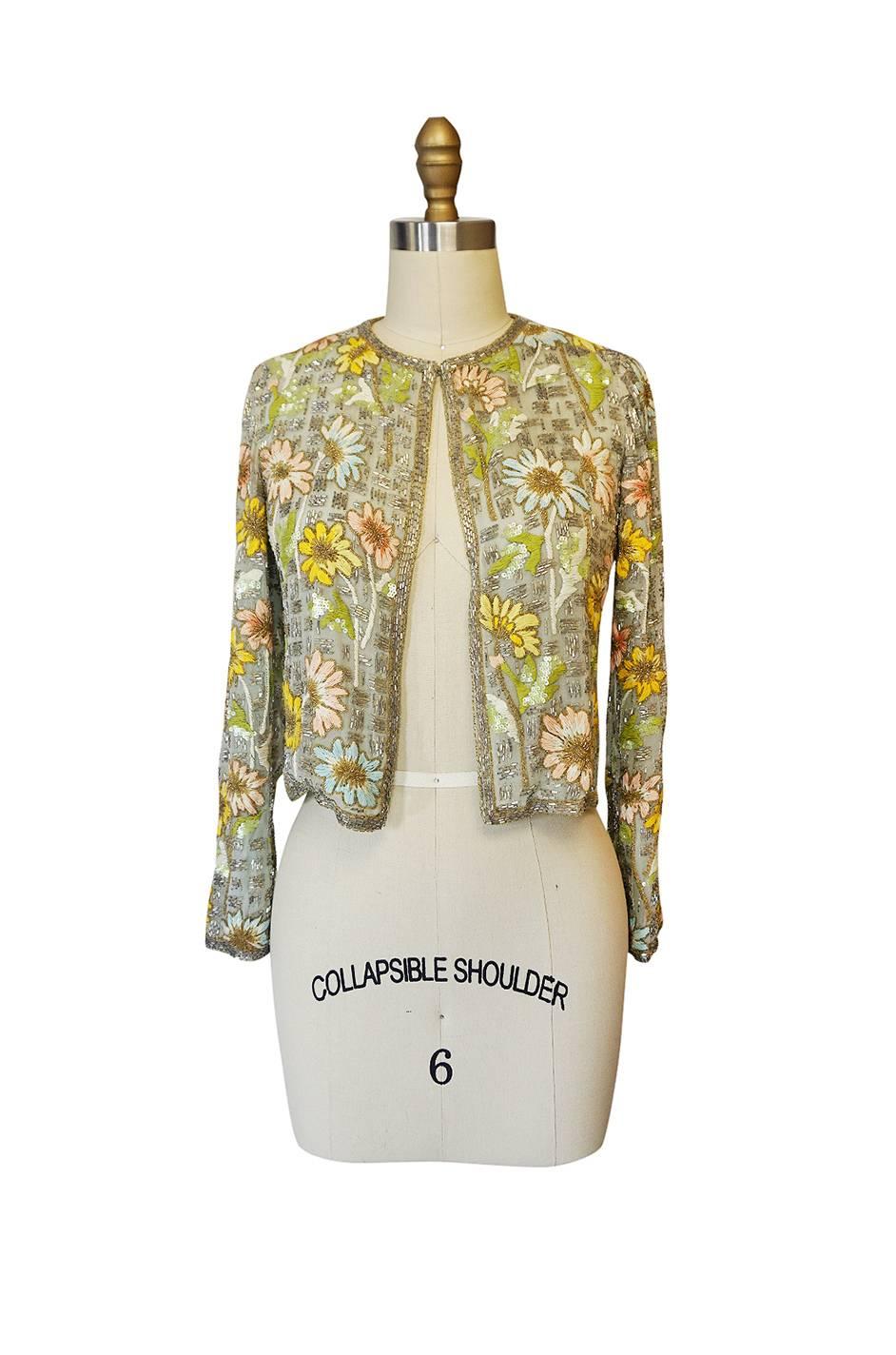1970s Chanel Haute Couture Lesage Bead, Sequin & Embroidered Silk Jacket 1