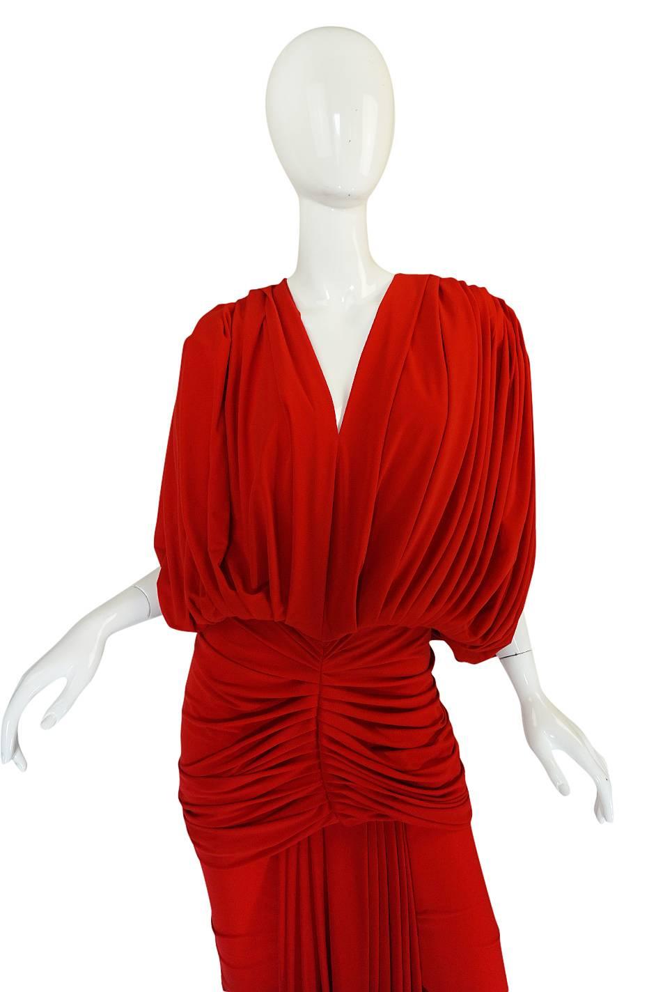 1980s Red Jersey Norma Kamali Multi Wear Dress Set 4