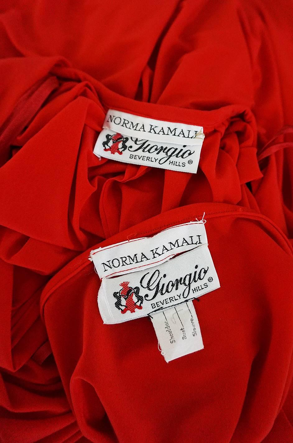 1980s Red Jersey Norma Kamali Multi Wear Dress Set 6