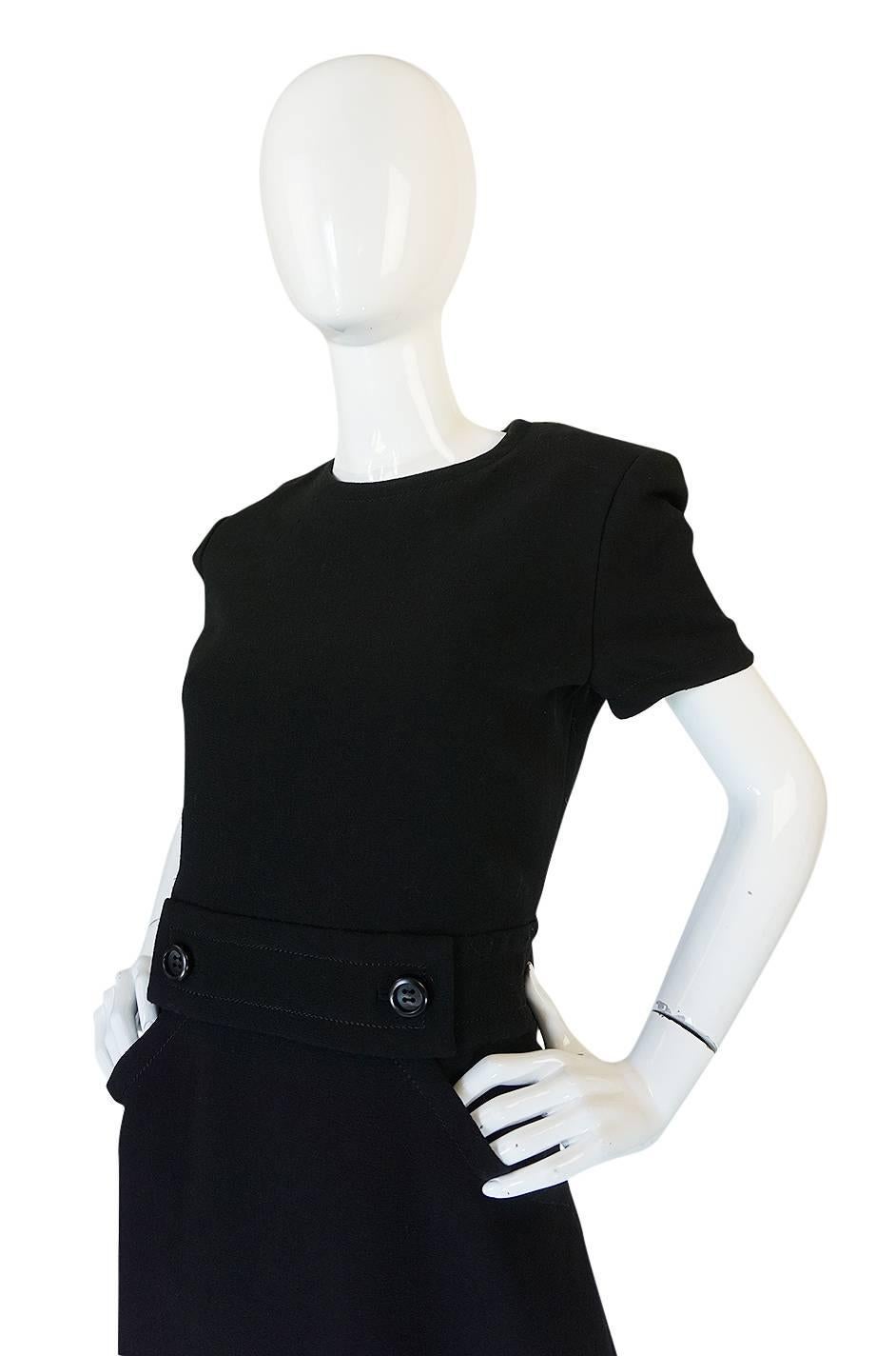 1960s Demi-Couture Level Black Wool Crepe Shift Dress 2